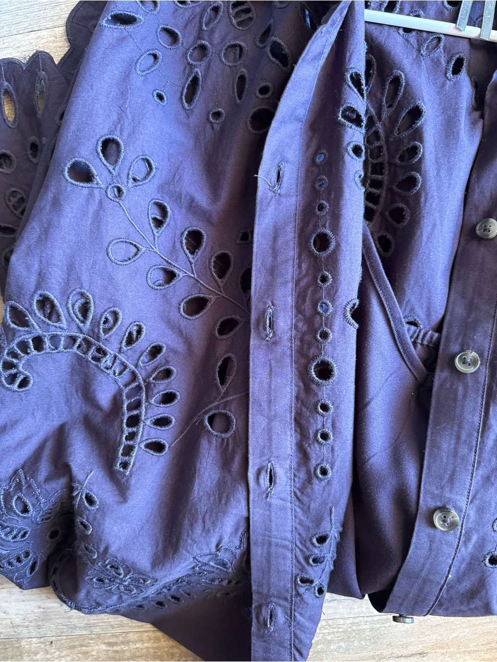 By Anthropologie Long-Sleeve Eyelet Mini Shirt Dress Size Large Purple - Picture 9 of 14